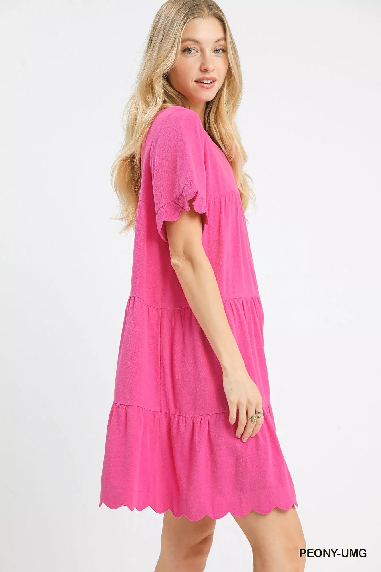 Umgee Linen Tiered Babydoll Dress with Ruffle Sleeves Trendsi