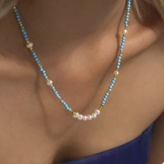 Turquoise Pearl Beaded Necklace Trendsi