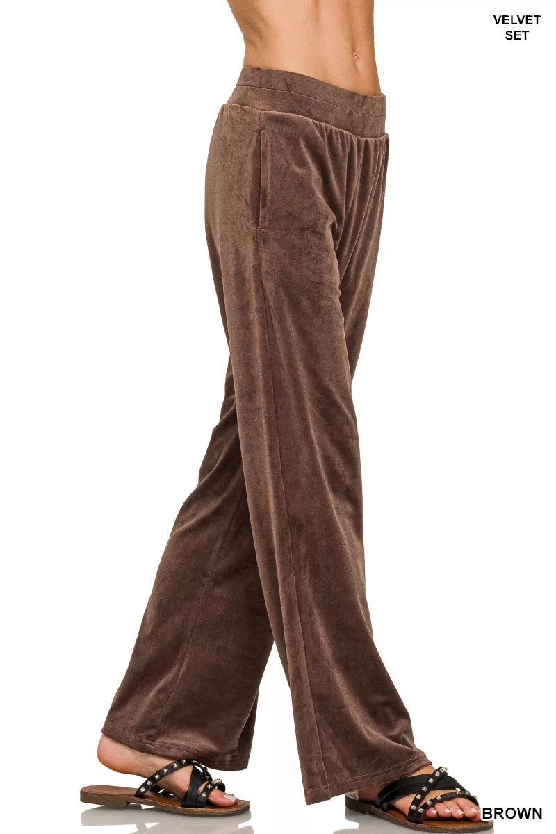 Zenana Velvet Zip Up Hoodie and Pants Set OutfitFlow