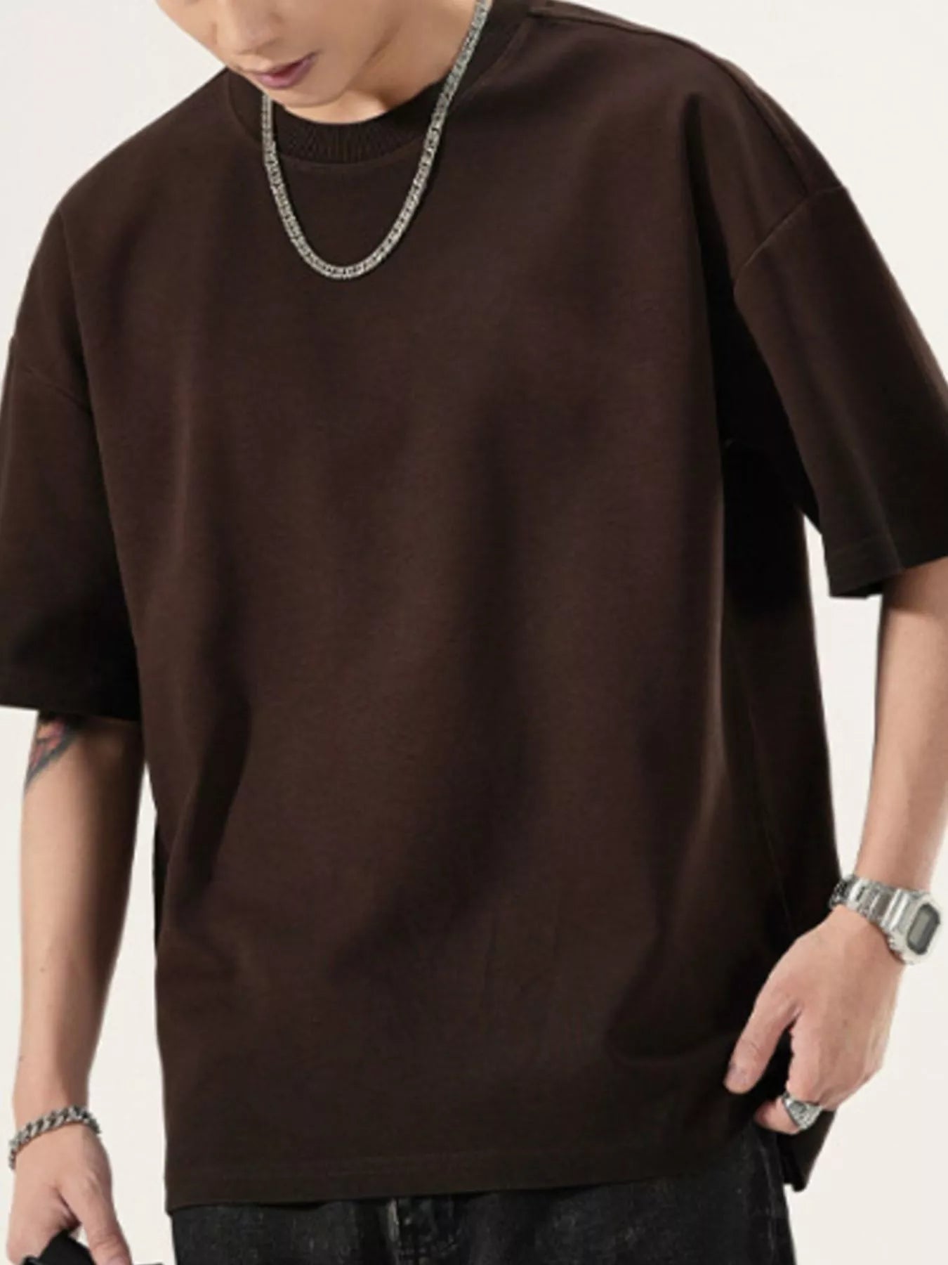 Men's Full Size Oversized Round Neck T-Shirt Plus Size Trendsi