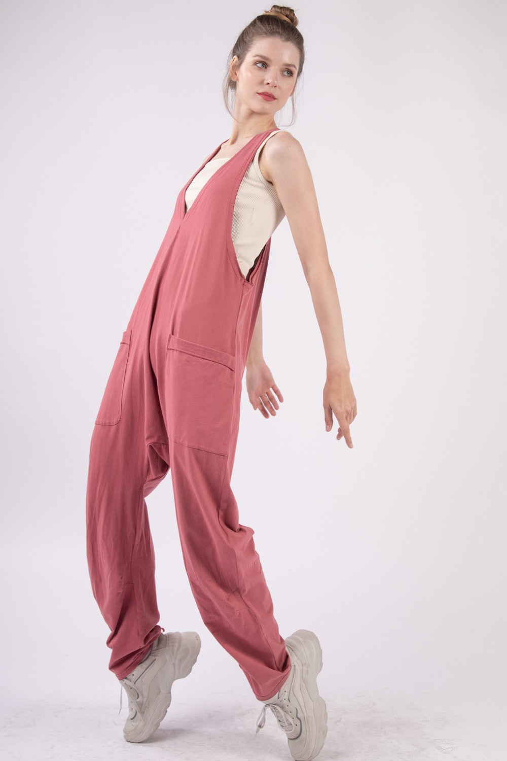 VERY J Plunge Sleeveless Jumpsuit with Pockets