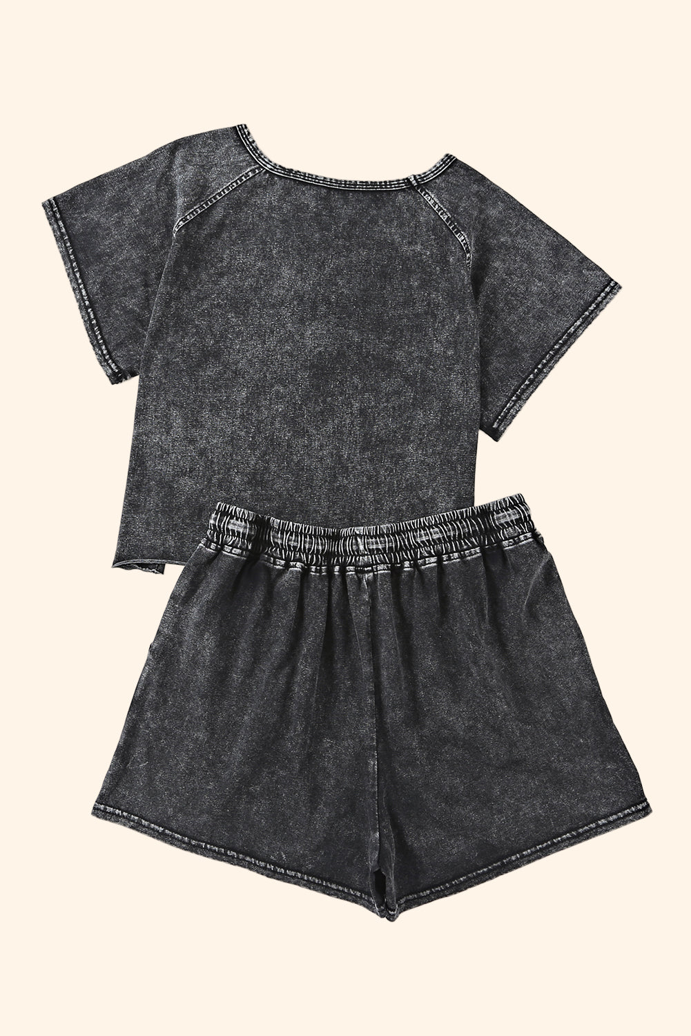 Outfit Flow - Heathered Round Neck Top and Shorts Lounge Set