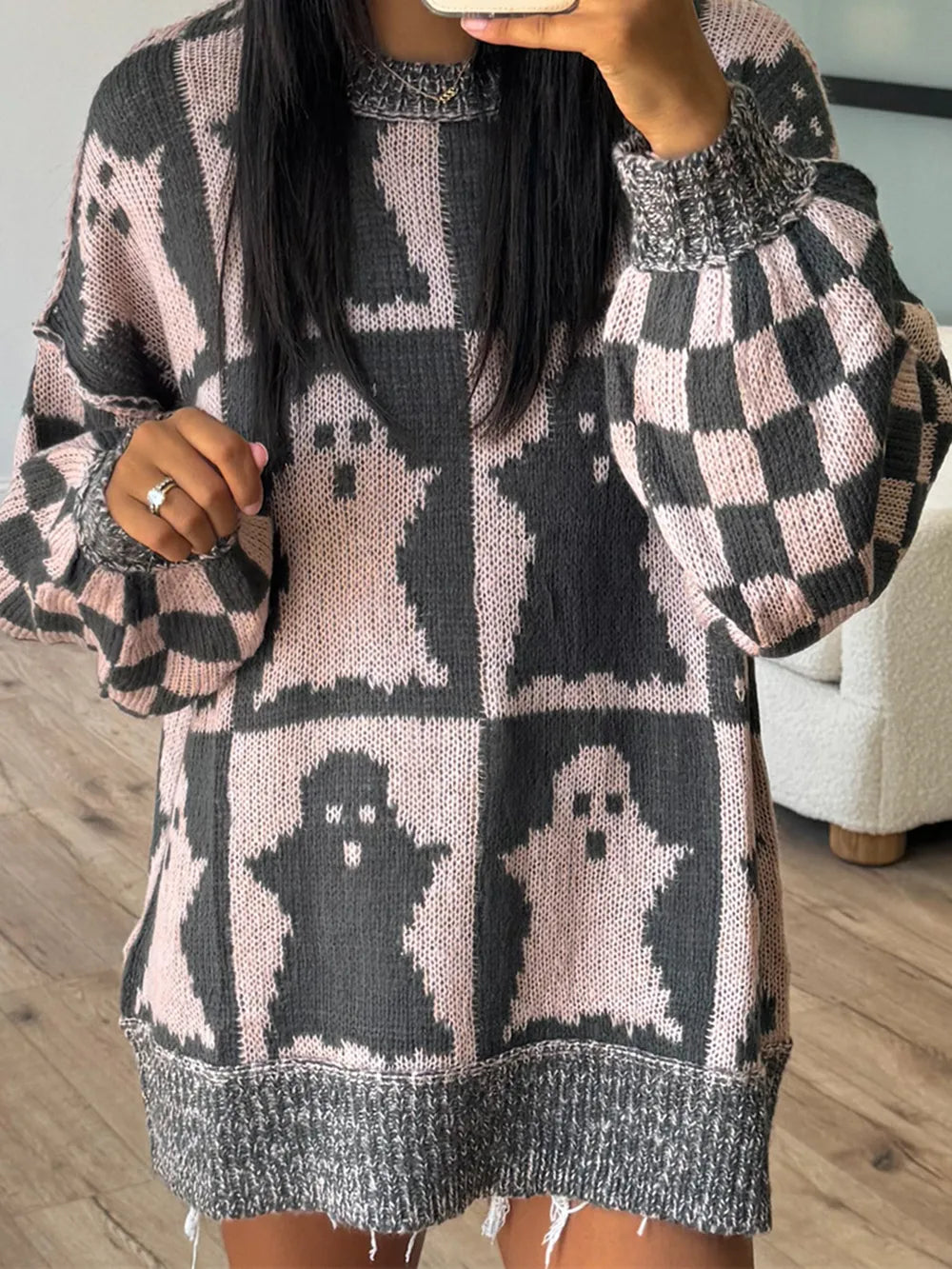 Ghost Dropped Shoulder Long Sleeve Sweater OutfitFlow