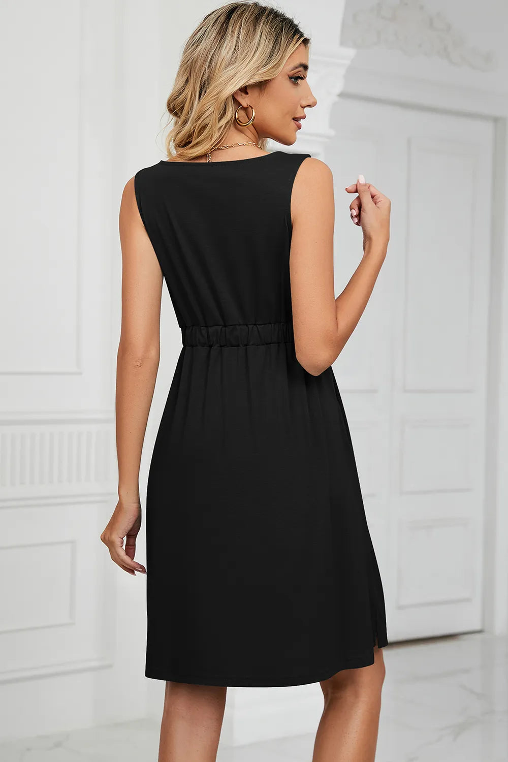 Buttoned Wide Strap Mini Dress OutfitFlow