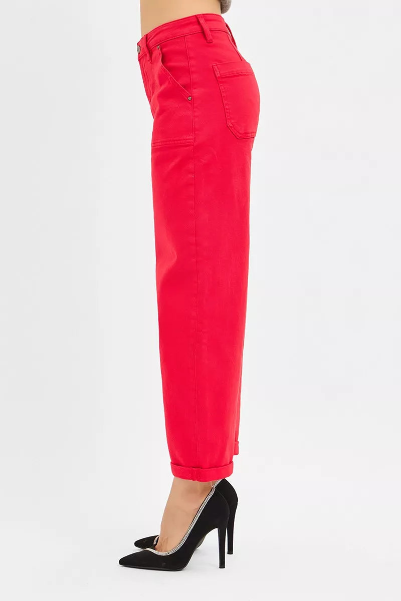 RISEN High Rise Ankle Cuffed Barrel Pants OutfitFlow
