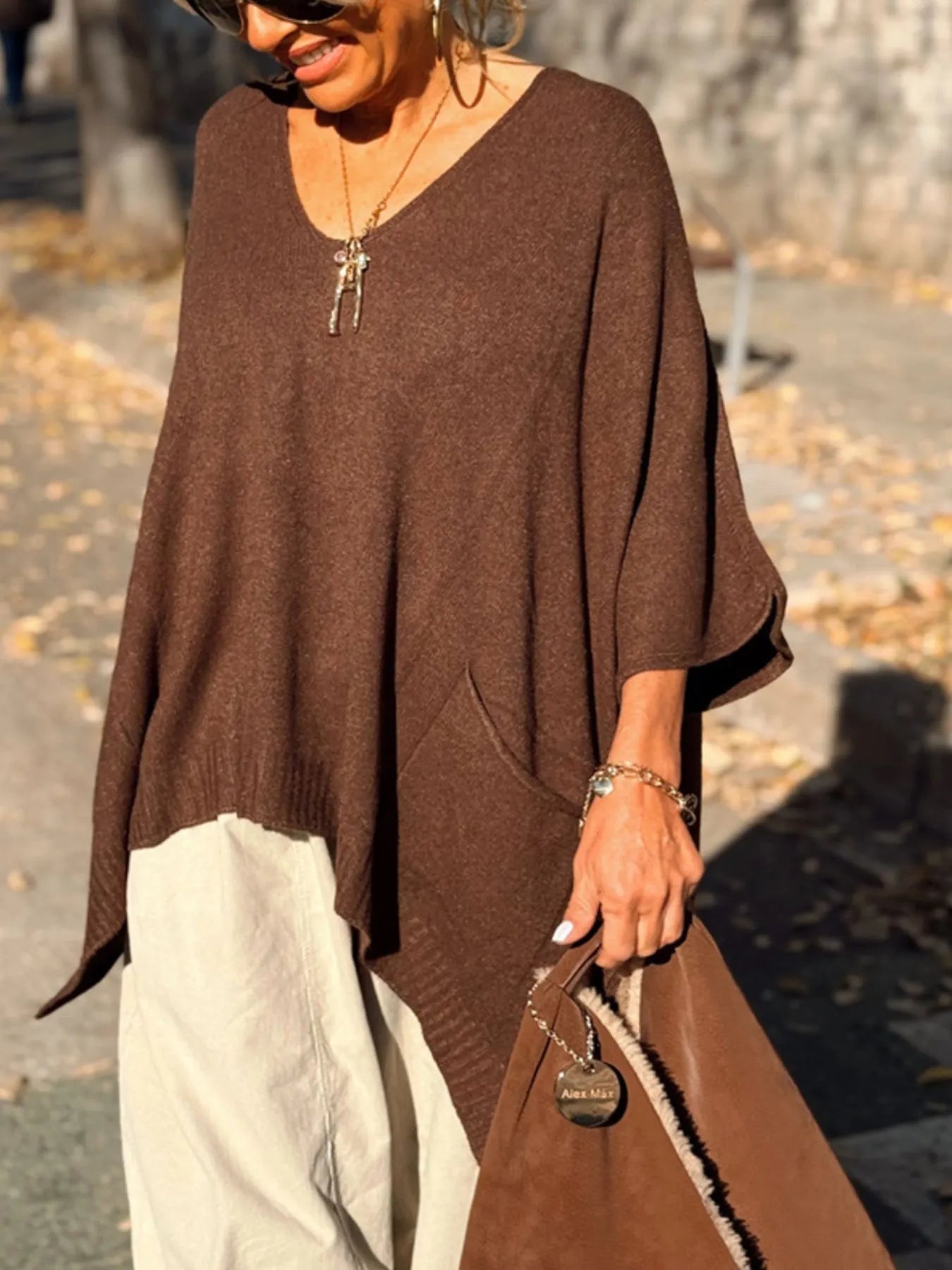 Ribbed Hem V-Neck Sweater OutfitFlow