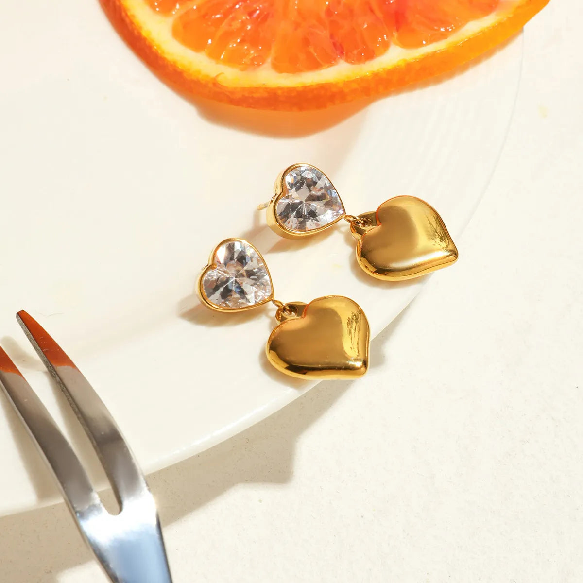 18K Gold-Plated Inlaid Zircon Heart Drop Earrings OutfitFlow
