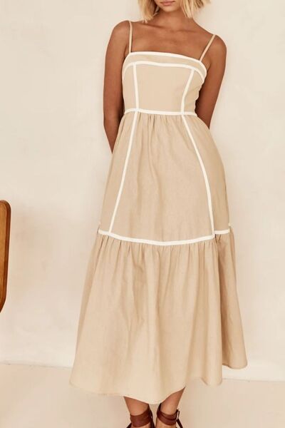 Contrast Trim Square Neck Midi Cami Dress OutfitFlow