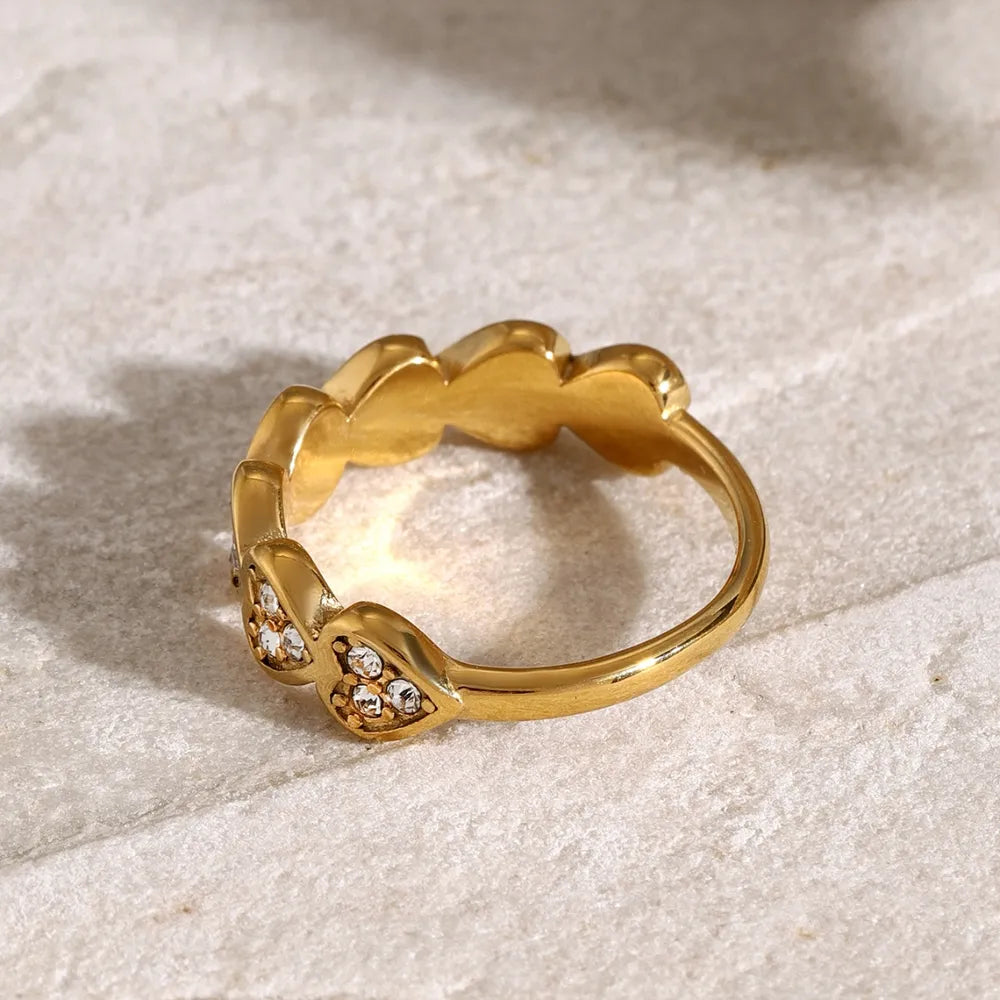 Stainless Steel Inlaid Zircon Heart Ring OutfitFlow