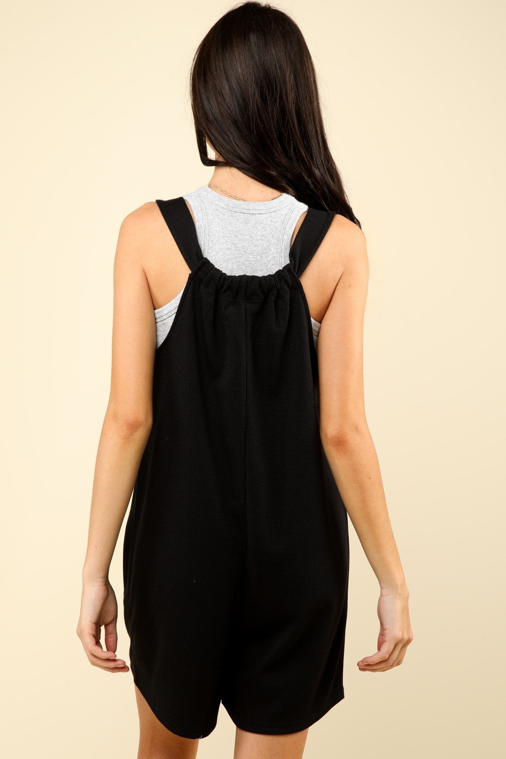 VERY J Tie Shoulder Front Pocket Romper