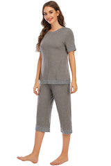 Outfit Flow - Round Neck Short Sleeve Top and Capris Pants Lounge Set