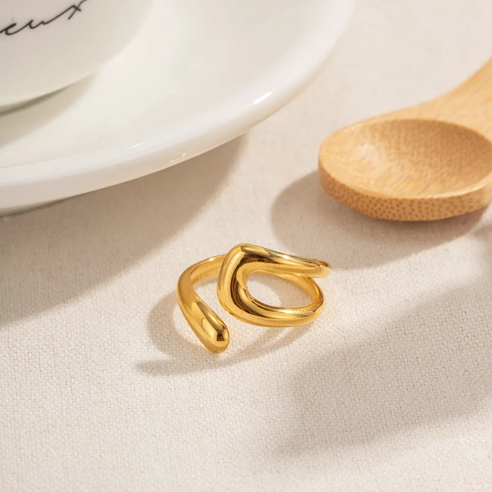 18K Gold-Plated Geometric Gold Twisted Open Ring OutfitFlow