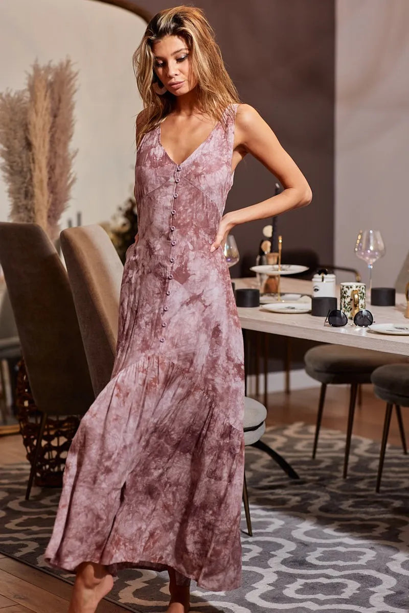 BiBi Tie-Dye Sleeveless V-Neck Dress OutfitFlow