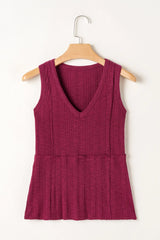 Ribbed Textured Exposed Stitching Knit Tank Top OutfitFlow