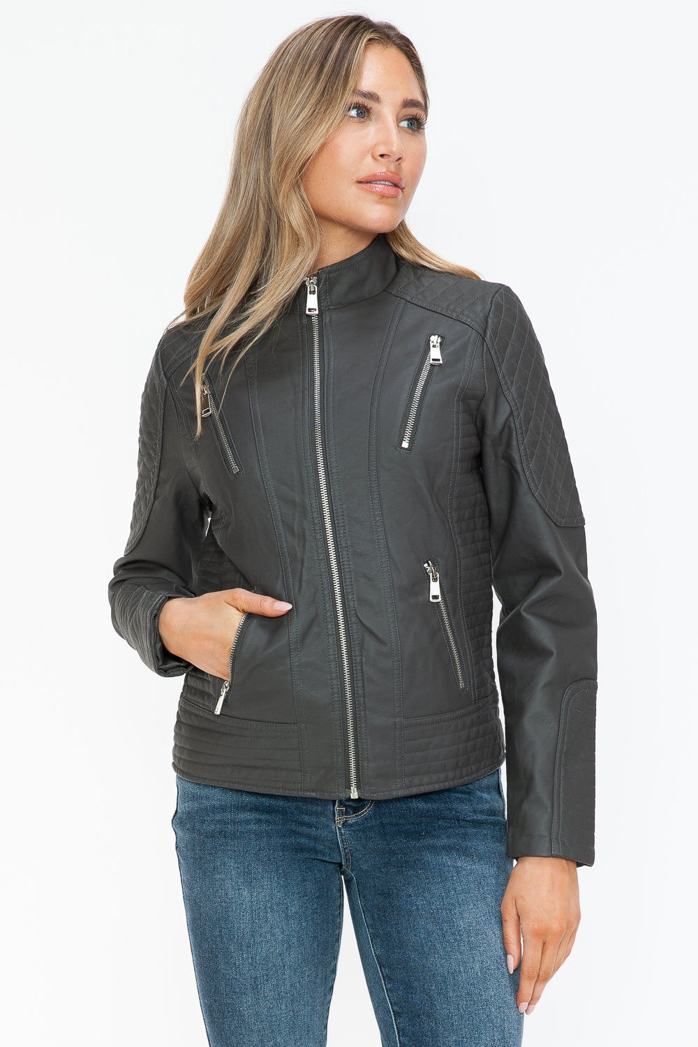 Outfit Flow - Snobbish Faux Leather Zip Up Mock Neck Jacket