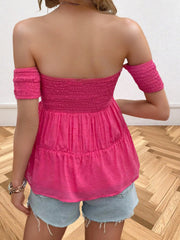 Off-Shoulder Smocked Bow-Tie Blouse OutfitFlow