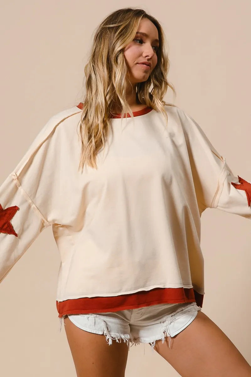 BiBi French Terry Top With Patch Detail Sweatshirt Trendsi