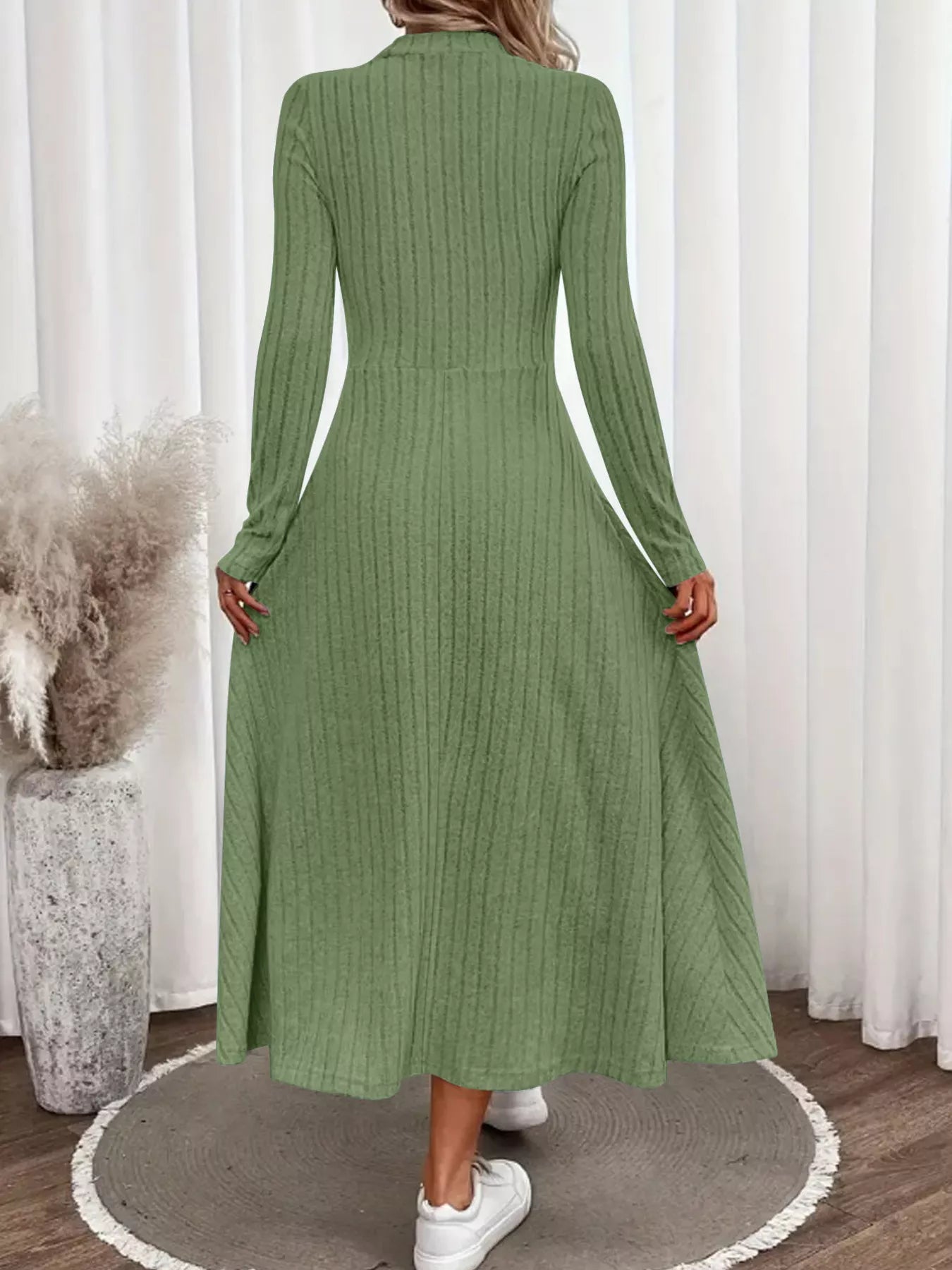 Ribbed Knit A-Line Midi Dress Trendsi