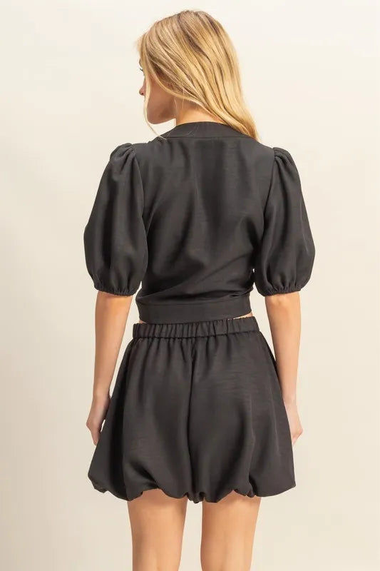 HYFVE Front Tie Top and Bubble Hem Shorts OutfitFlow