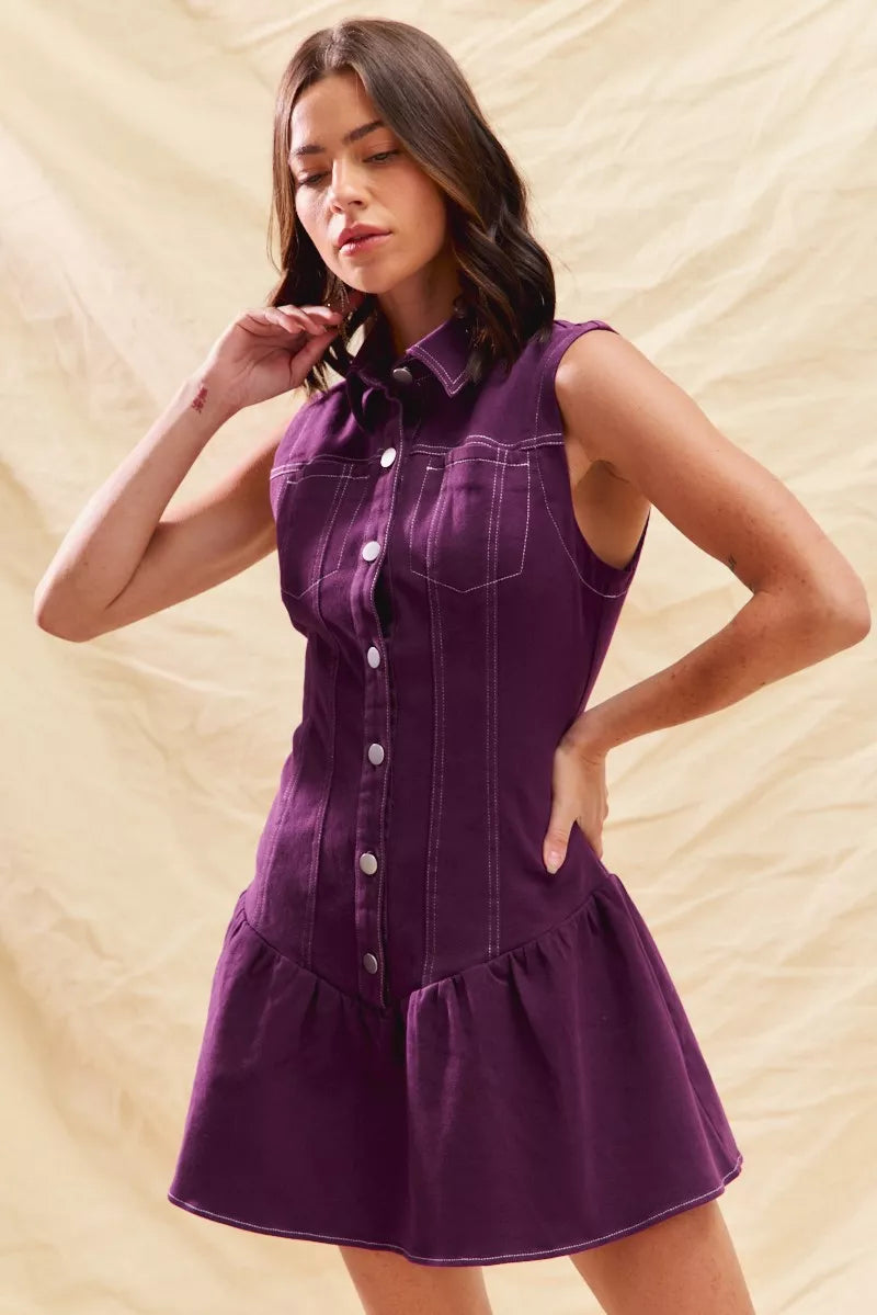 SO ME Button Down Sleeveless Collared Game Day Mini Dress OutfitFlow