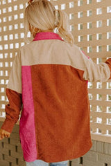 Color Block Curved Hem Corduroy Shacket with Pocket OutfitFlow