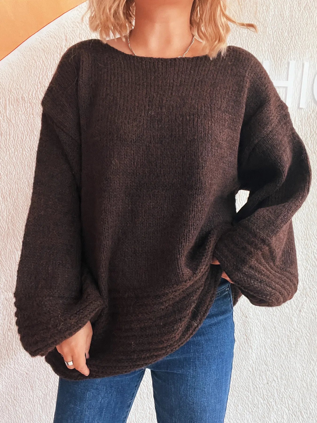 Relaxed Fit Round Neck Sweater Trendsi