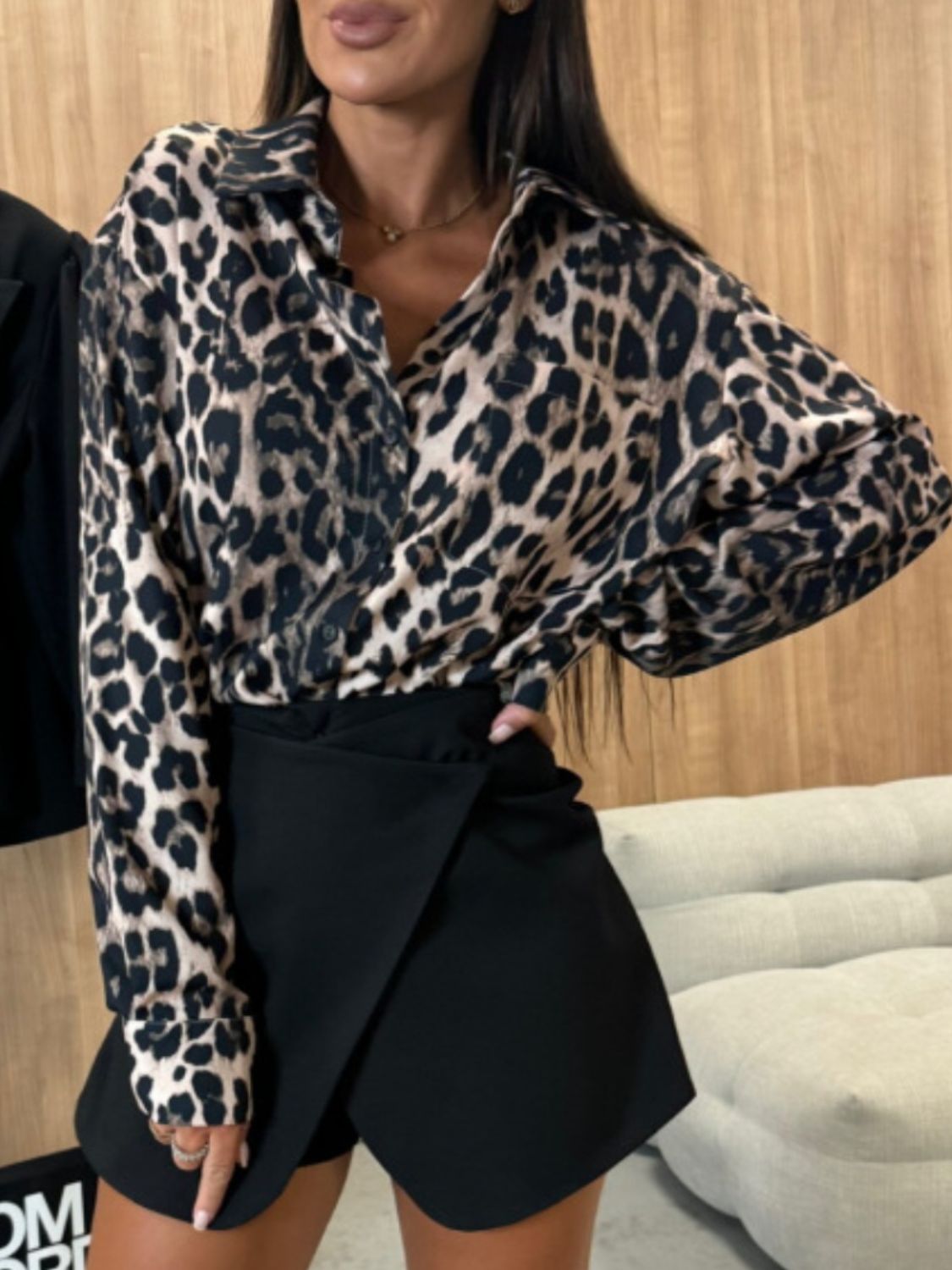 Outfit Flow - Leopard Collared Neck Long Sleeve Shirt