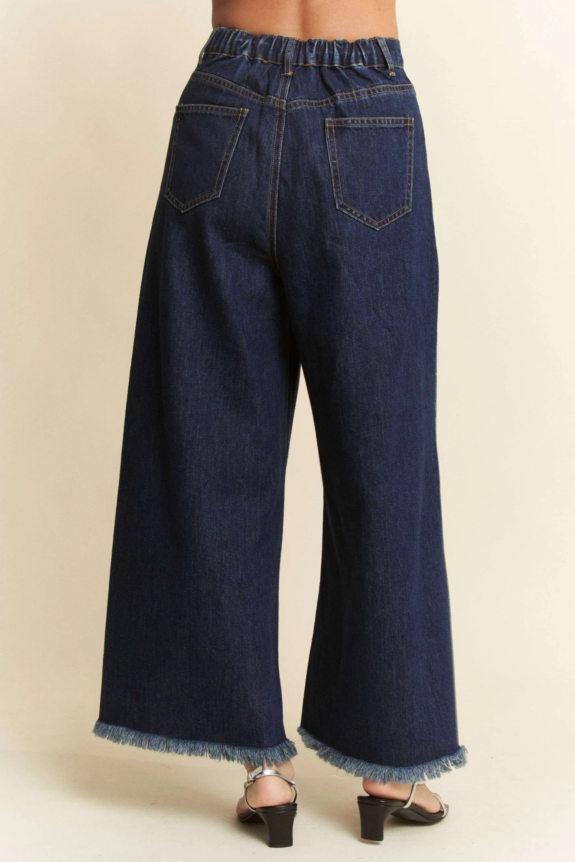 Davi & Dani Patch Pocket Wide Leg Culotte Jeans OutfitFlow