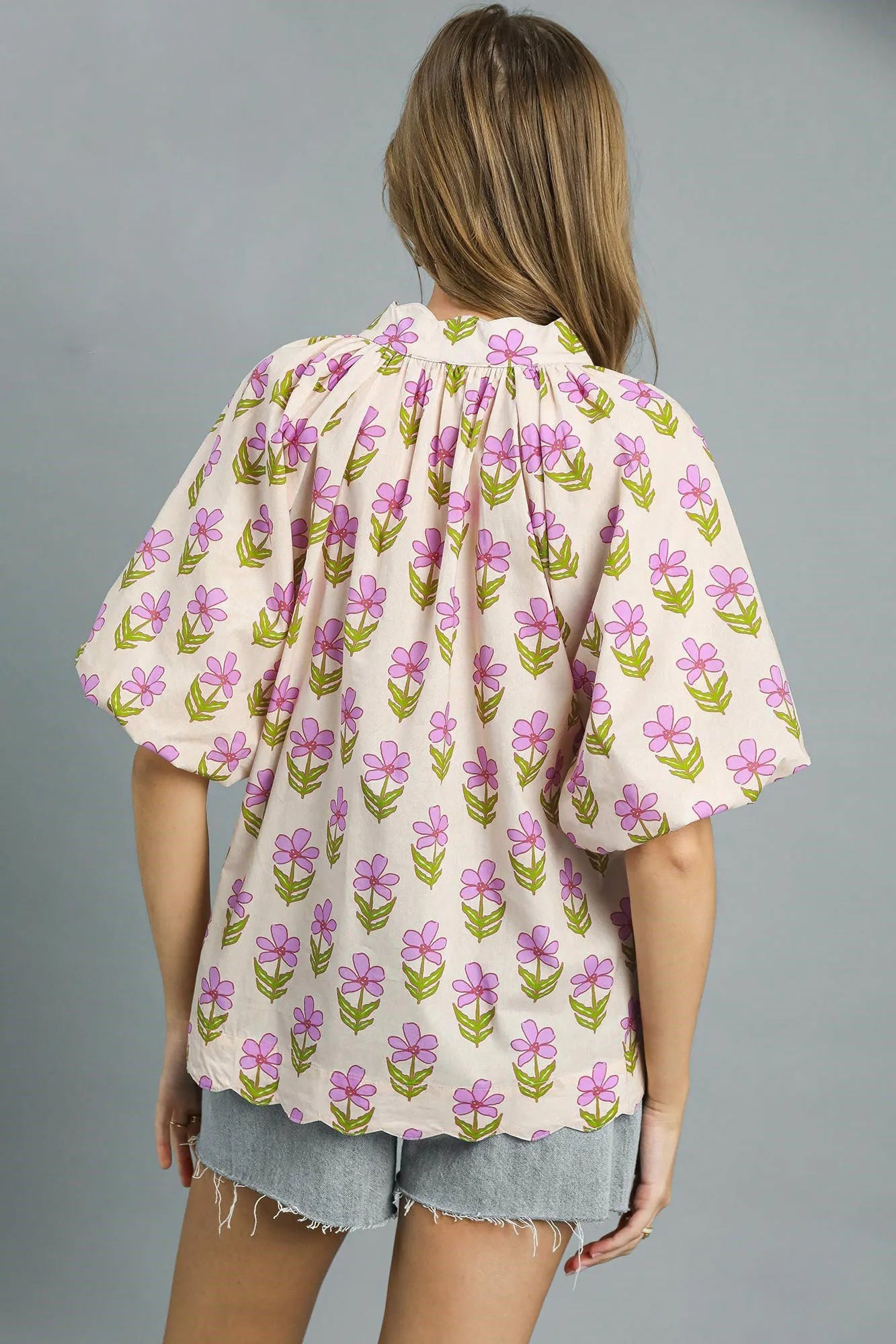 Umgee Floral Print Puff Sleeve Blouse OutfitFlow