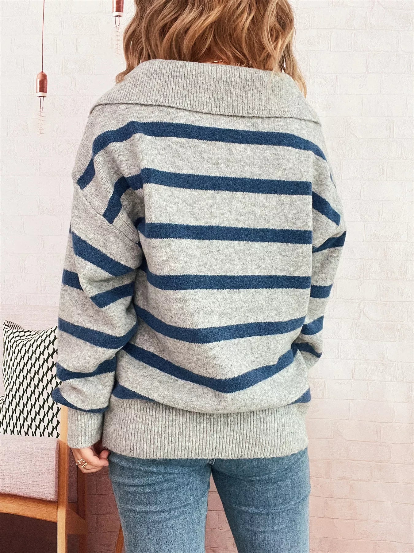 Striped Dropped Shoulder Sweater OutfitFlow
