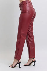 Judy Blue Full Size High Waist Tummy Control Faux Leather Straight Pants Plus Size OutfitFlow
