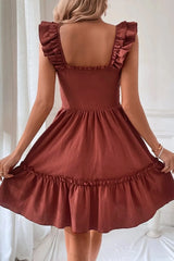 Ruffled Smocked Cap Sleeve Mini Dress OutfitFlow