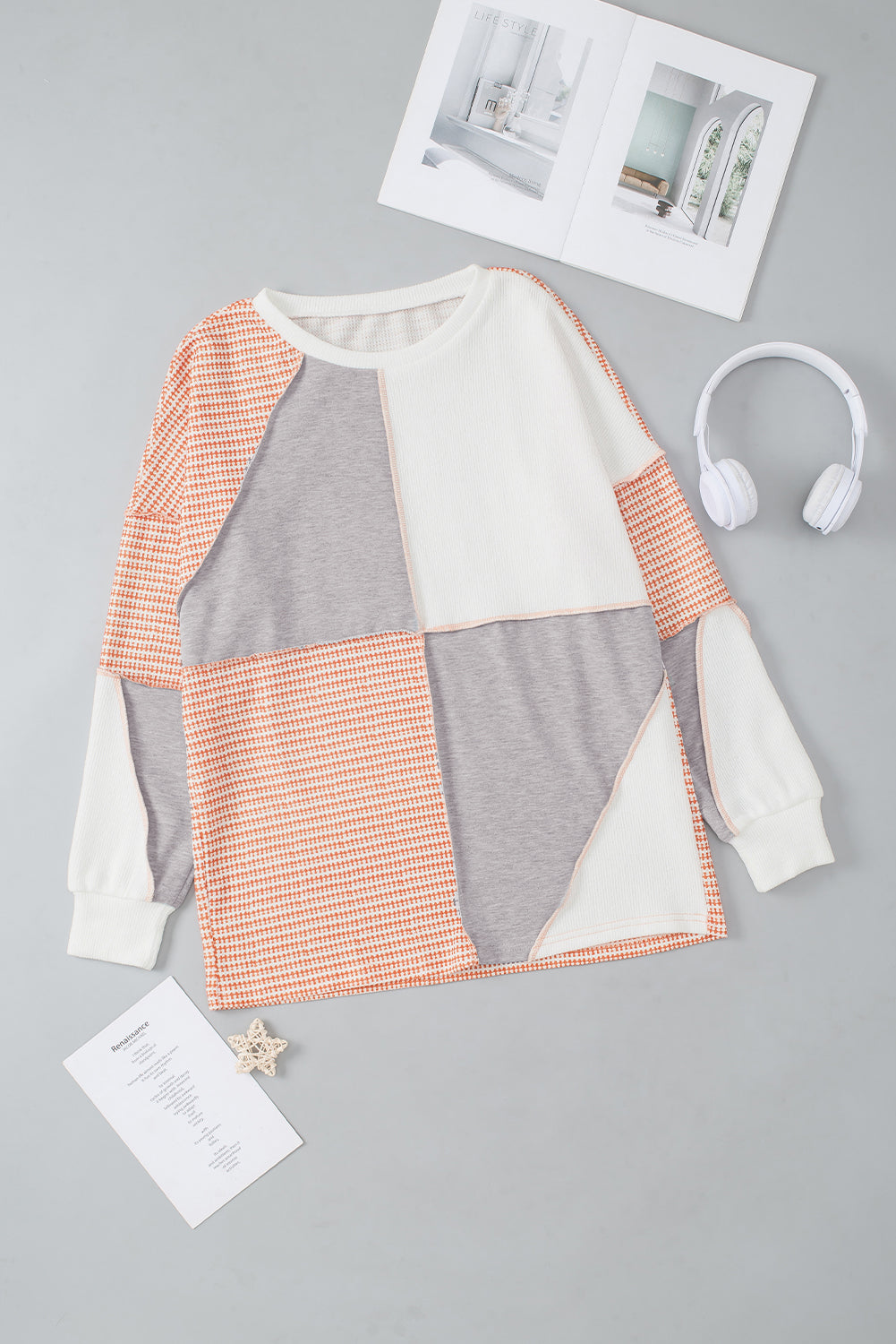 Outfit Flow - Exposed Seam Color Block Round Neck Top