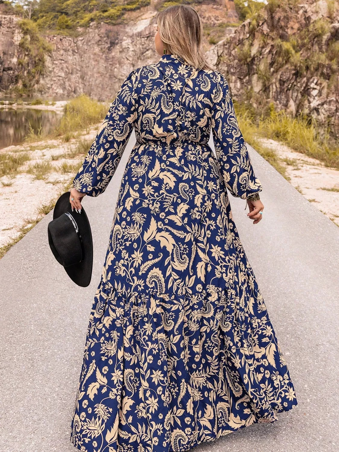 Plus Size Floral Print Long Sleeve Maxi Dress Trendsi