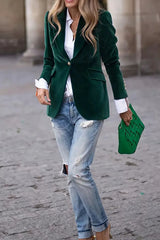 Lapel Collar One Button Blazer OutfitFlow