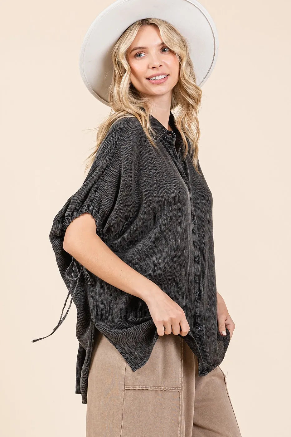 Mittoshop Mineral Wash Loose Fit Button Down Shirt OutfitFlow