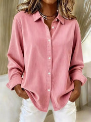 Full Size Corduroy Button-Down Shirt Plus Size Pink OutfitFlow