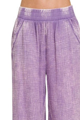Zenana Washed Double Gauze Elastic Band Waist Pants OutfitFlow