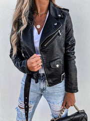 Full Size Zip Up Leather Motorcycle Biker Jacket Plus Size OutfitFlow