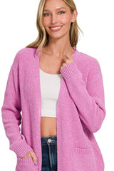 Zenana Melange Open Front Sweater Cardigan OutfitFlow