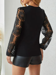 Lace Long Sleeve Round Neck Blouse OutfitFlow