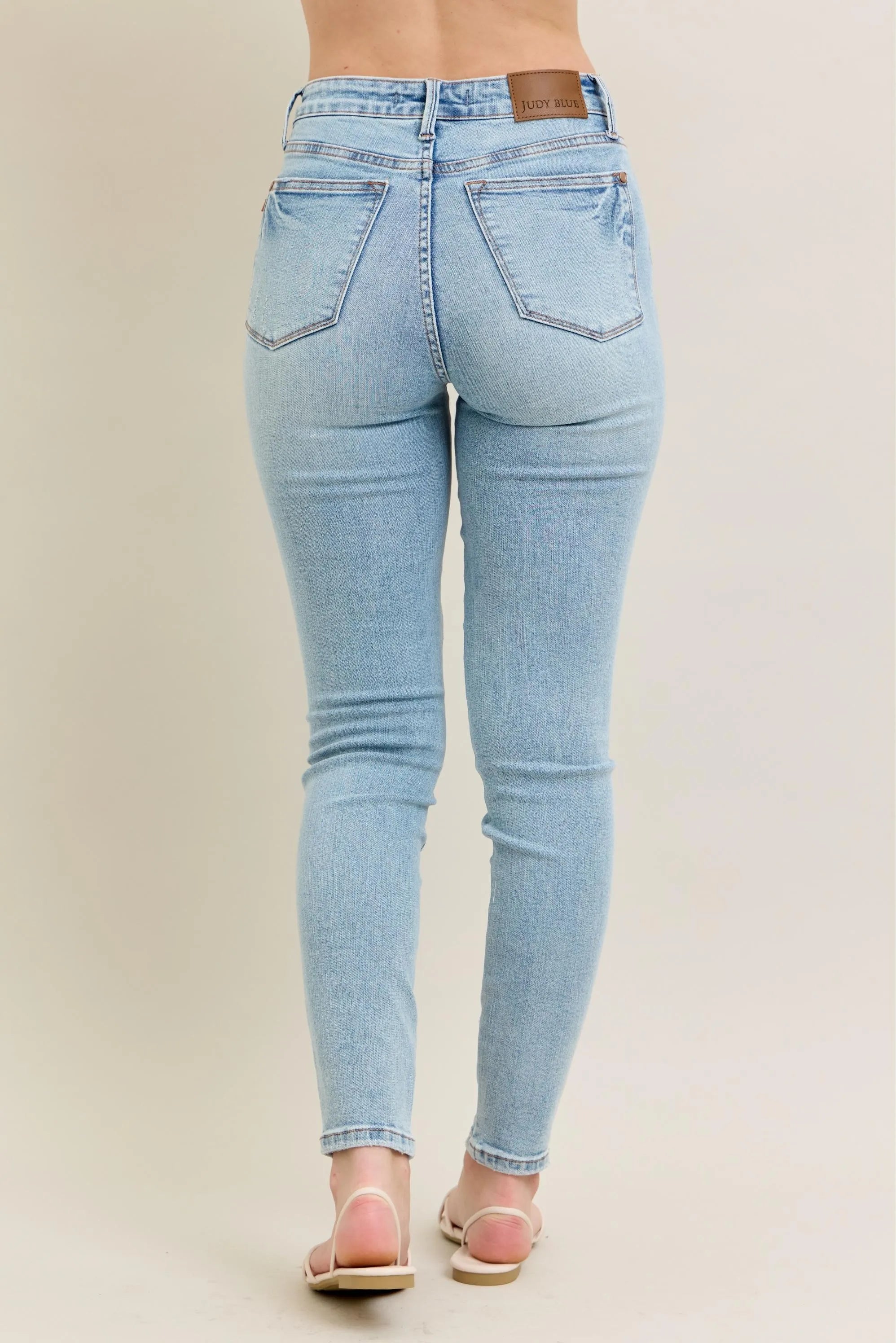Judy Blue Full Size Mr Tummy Control Vintage Wash Skinny Jeans Plus Size OutfitFlow