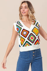 BiBi Diamond Granny Square Sweater Vest OutfitFlow