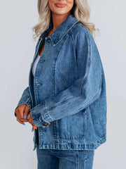 Button Up Raglan Sleeve Denim Jacket OutfitFlow