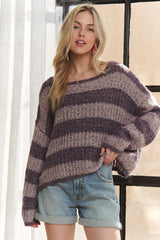 ADORA Horizontal Stripes Knit Textured Sweater OutfitFlow