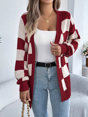 Checkered Pattern Open Front Cardigan OutfitFlow
