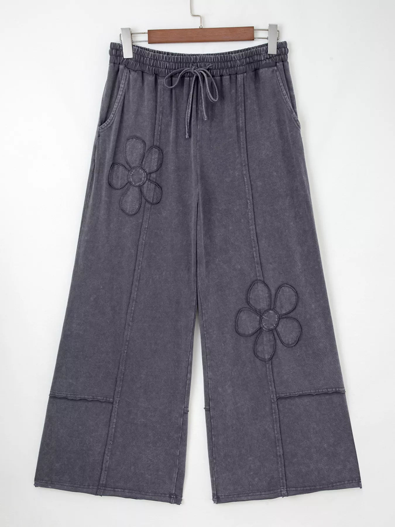 Flower Patch Mineral Washed Terry Knit Cropped Wide Leg Pants OutfitFlow