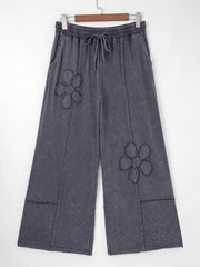 Flower Patch Mineral Washed Terry Knit Cropped Wide Leg Pants OutfitFlow