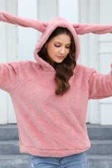 Outfit Flow - Fuzzy Long Sleeve Hoodie with Ears