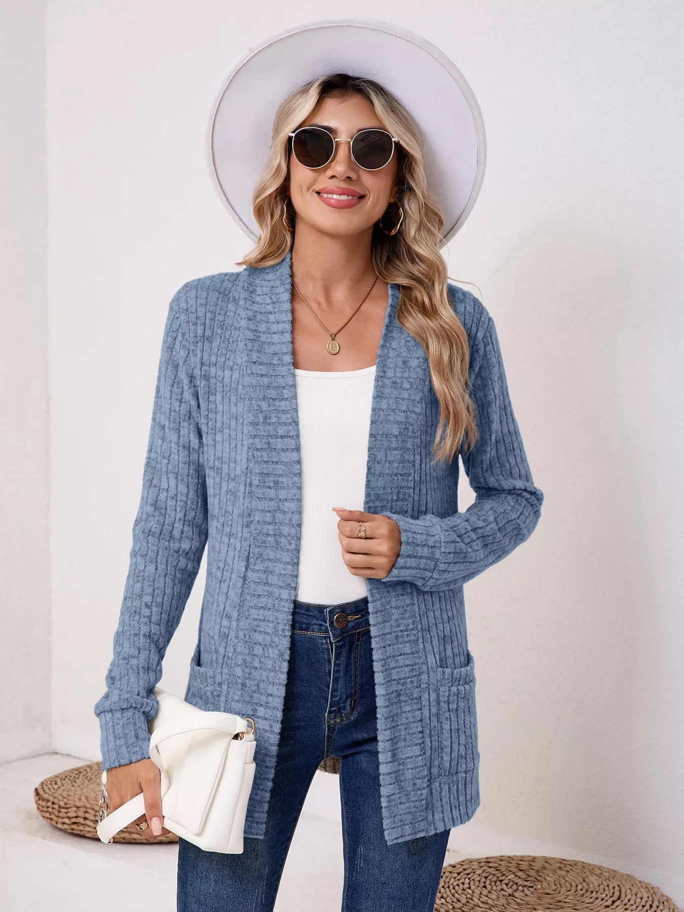 Casual Knit Open Front Cardigan OutfitFlow